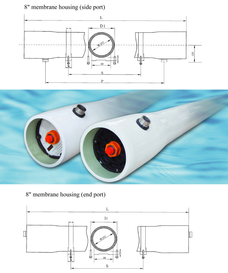 Stainless Steel Ro Membrane Pressure Vessel Housing 8 Inch